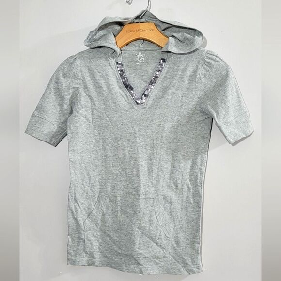 Children's place girls L 10/12 gray sequins short sleeve hooded top - Picture 1 of 3